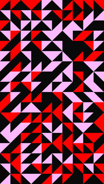 Geometric triangle mosaic pattern with red pink and black shape arrangement for vertical background wallpaper design