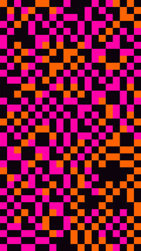 Geometric pixel checker pattern with magenta orange and black square arrangement for vertical background wallpaper design