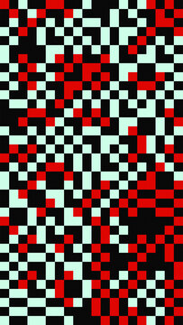 Geometric pixel checker pattern with mint red and black square arrangement for vertical background wallpaper design