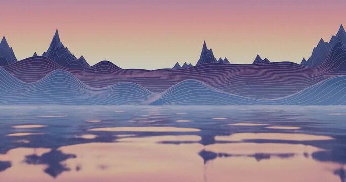 Minimalist blue mountains reflected in calm water.
