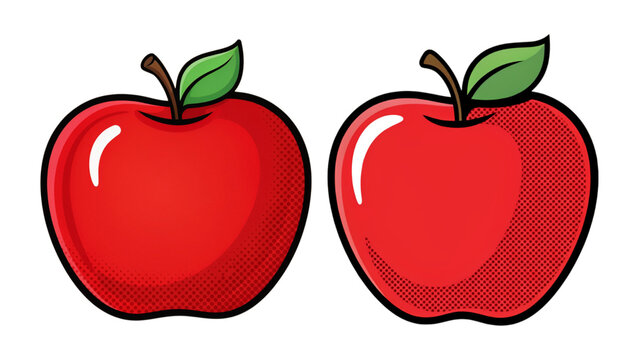 Two red apples with green leaves isolated on transparent background