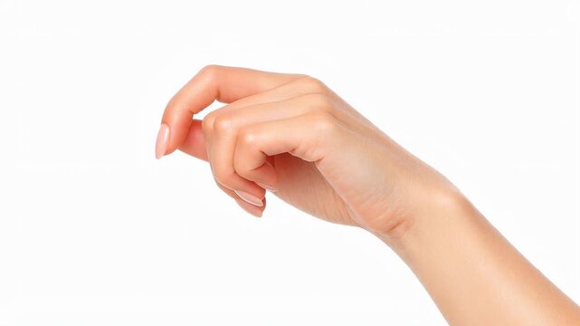 Woman's hand performing a clicking gesture on white background