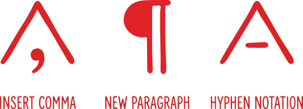 Proofreading Marks Insert Comma New Paragraph Hyphen Vector Typography Symbols