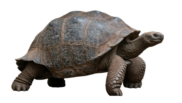 Giant Galapagos tortoise with textured shell, isolated on transparent background
