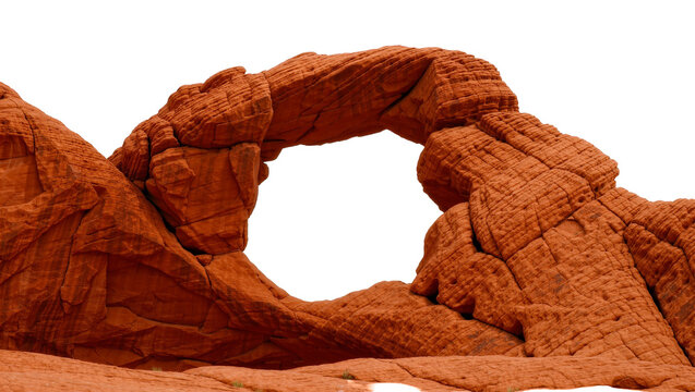 Natural sandstone arch formation with layered texture, isolated on transparent background