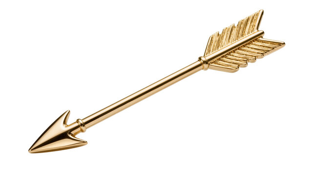Shiny golden arrow with detailed fletching, isolated on transparent background