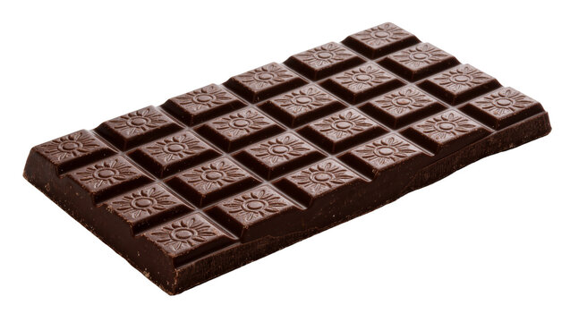Dark chocolate bar with embossed floral pattern, isolated on transparent background