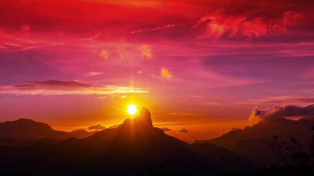 a timelapse of the roque nublo in gran canaria canary islands during sunset with 