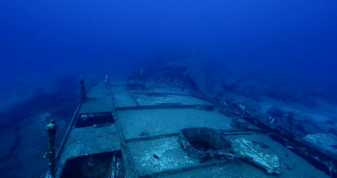shipwreck scenery underwater ship wreck deep blue water ocean scenery of metal underwater scuba divers to explore