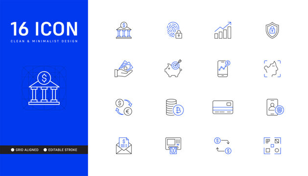 Digital Banking & Fintech Line Icon Set - Editable Stroke