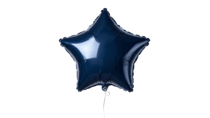 Shiny dark blue star-shaped foil balloon with thin white string, isolated on transparent background © Sean