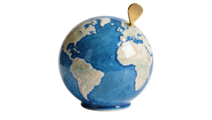 Ceramic globe with gold spoon inserted into Europe, isolated on transparent background © Sean