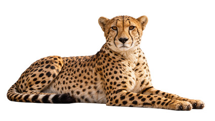 Spotted cheetah lying down, isolated on transparent background © Sean