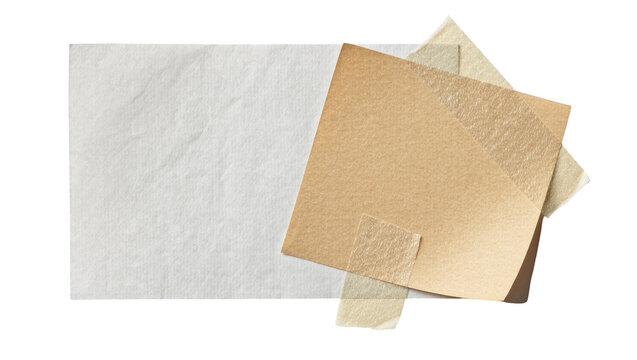 Textured paper sheets with embossed patterns taped together, isolated on transparent background