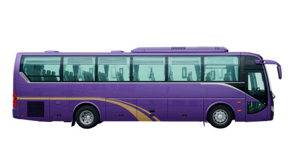 Purple luxury coach bus with tinted windows, isolated on transparent background © Petra