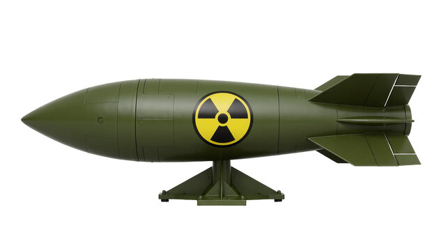 Green nuclear bomb with radiation symbol, isolated on transparent background