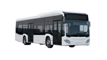 Modern white city bus with tinted windows, isolated on transparent background © Petra