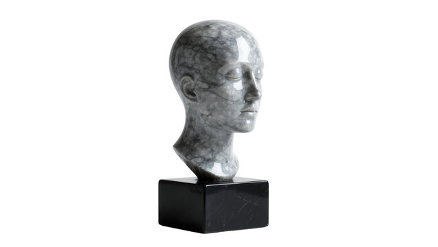 Marble female head bust sculpture with closed eyes, isolated on transparent background