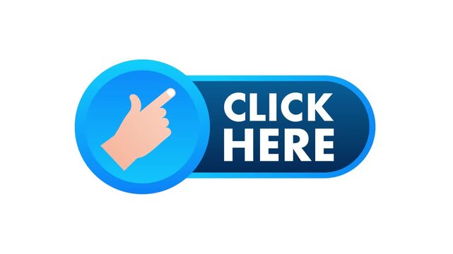 Animated click here button with hand cursor pressing