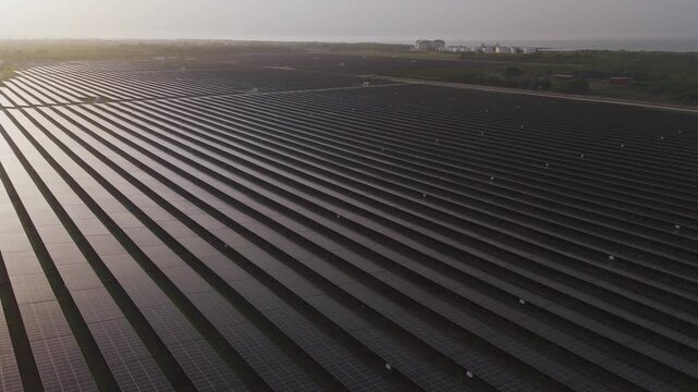 Renewable energy transition, industrial-scale solar power generation, green utility grid, and clean technology concept