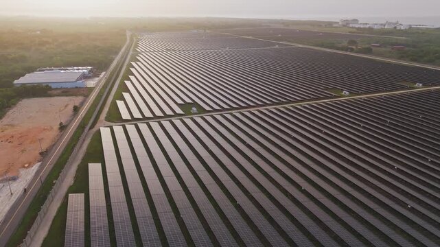 Green energy generation, sustainable technology, large-scale solar power, and clean utility infrastructure concept