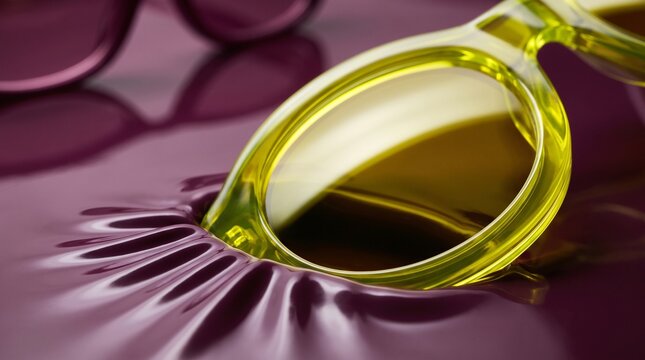 Neon sunglass lens pressed into plum latex