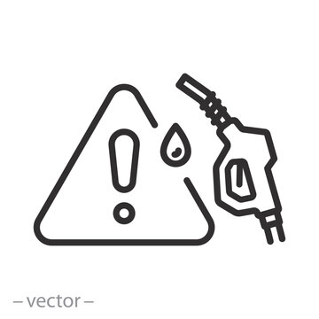 fuel crisis icon, exclamation mark and gas nozzle, fuel shortage at the gas station, editable illustration diagram