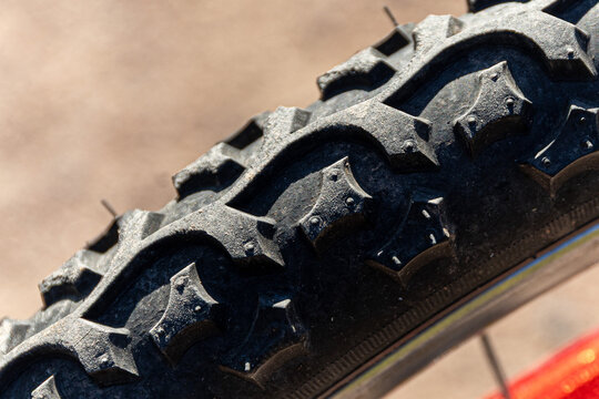 Close-up of off-road bicycle tire tread pattern