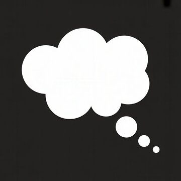 Simple white thought bubble icon isolated on a solid dark background for graphic design