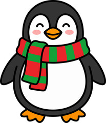 Fototapeta premium Penguin wearing a red and green Christmas scarf