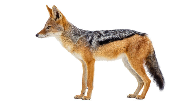Black backed jackal standing alert, isolated on transparent background
