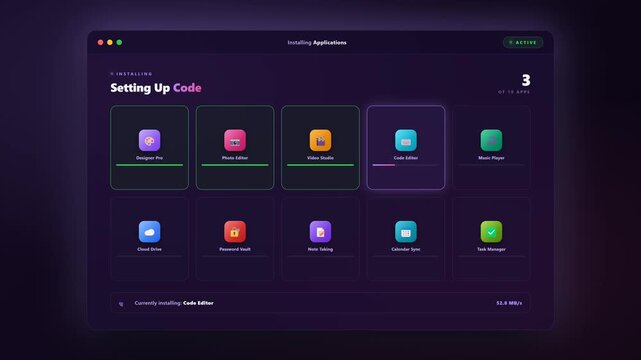 App Install Loading &mdash; Software Installation Grid Animation 4K