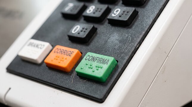Close-up of the keypad on a Brazilian electronic voting machine used for national elections