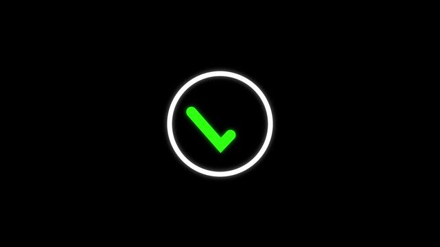 Green checkmark animation,  correct check mark symbol, tick mark and hand-drawn circle highlight animation, simple right check mark icon, tick symbol of approved on black background. 4k video