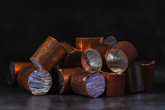 Stack of Copper Plated Steel Cylinders as Industrial Metal Components