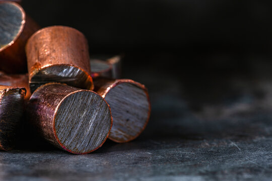 Stack of Copper Plated Steel Cylinders as Industrial Metal Components