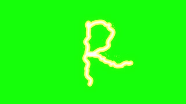 Letter r made of lightning, electric discharge, glowing plasma, energy effect, isolated on green background, 3d rendering