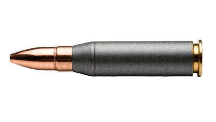 Single metallic bullet with copper tip and brass casing, isolated on transparent background © Mira