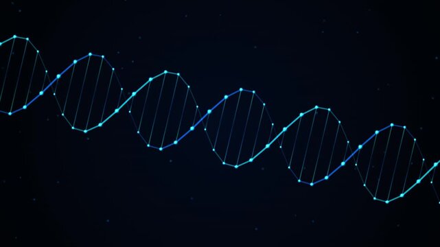 Abstract 3d dna double helix structure with glowing nodes and connecting lines, representing genetic research, biotechnology, and medical science innovation