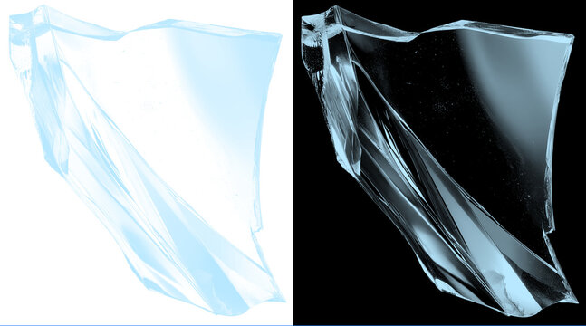 Transparent plastic texture overlay, realistic crumpled cellophane film on white and black background, clear wrinkled plastic wrap material