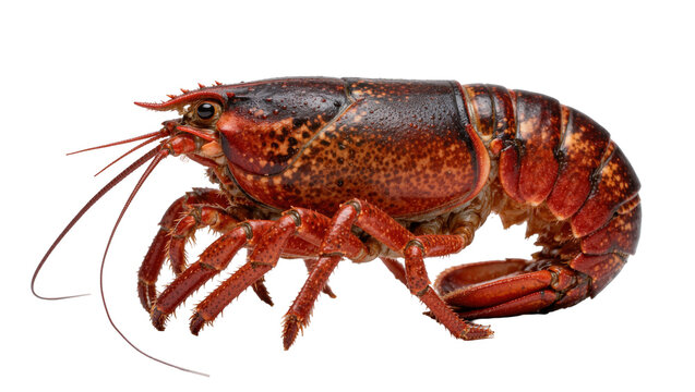 Detailed red lobster with segmented body and claws, isolated on transparent background