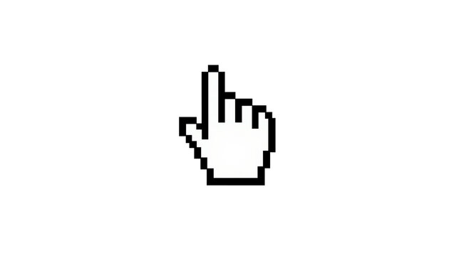 Pixelated black hand cursor pointing upwards, isolated on transparent background