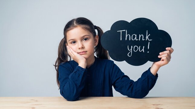 Young girl holding a chalkboard with thank you message for customer appreciation and marketing campaigns