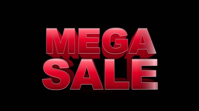 3D red mega sale text falling and floor crash impact overlay with alpha channel 4K