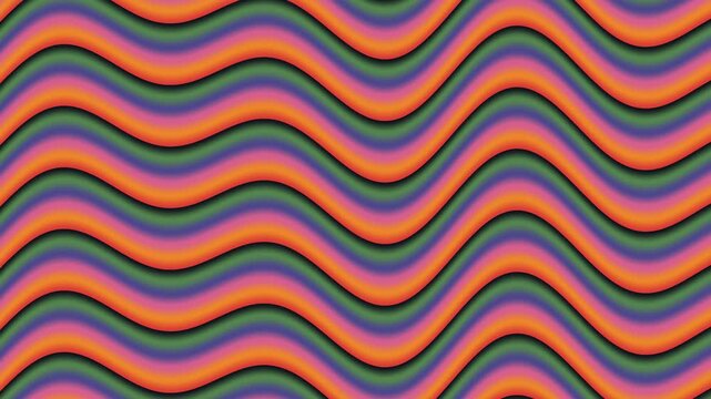 Abstract Vibrant Wavy Lines Moving and Flowing Seamlessly, Colorful Dynamic Retro Background Loop