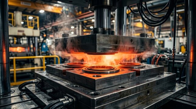 Industrial compression molding of rubber gaskets using heated press sealing preforms in metal molds.