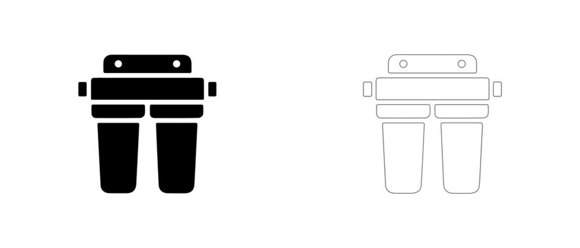 Dual stage water filter housing vector icon filled and outline, cartridge filtration and water treatment symbol.