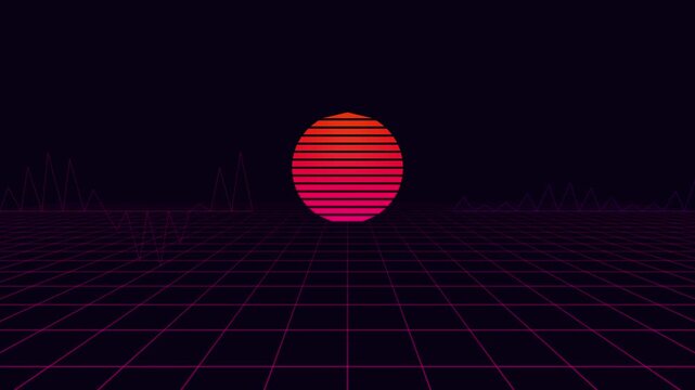 Synthwave Neon Grid Sunset 80s Retrowave Background 20s 4K