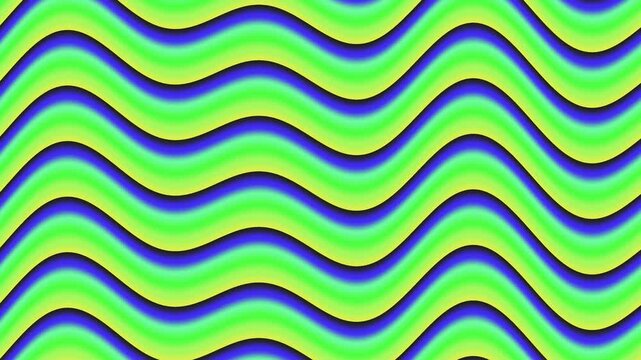 Abstract Glowing Green and Blue Wavy Lines Motion Background With Soft Shadows