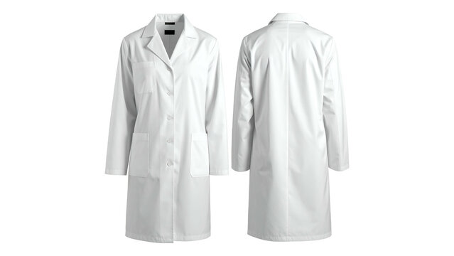 Professional white lab coat showing front and back view isolated on white background with scientific